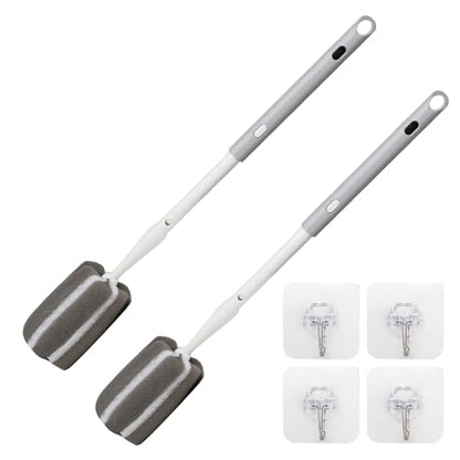 Sponge Bottle Brush Adjustable Long Handle Up to 14.5” 2-Pack | 14.5" Adjustable Long Handle; Dual-Action Scouring Pad & Sponge Head; Ultra-Powerful Cleaning; Wall Hanging with 4 Hooks