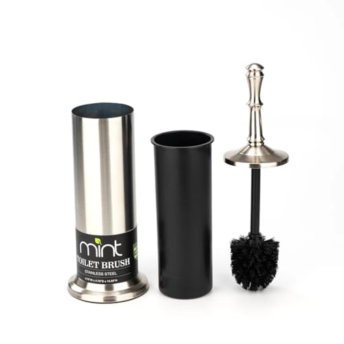 J&V TEXTILES Industrial Toilet Brush, Toilet Bowl Brush with Extra Long Handle Durable Bristles Toilet Scrubber and Covered Holder for Toilet Brush Set (Brished Satin Nickel) - color: Brished Satin Nickel