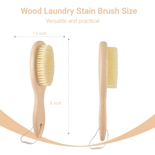 3 Pack Wood Laundry Stain Brush, Very Soft Bristle Shoe Laundry Stain Remover Long Handle Oval Gentle for Sneakers, Suede & Leather, Protable Soft Cleaning Clothes Brush for Scrubbing Stains (3)