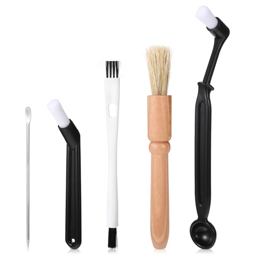 5 Pcs Coffee Grinder Cleaning Brush Espresso Machine Brush Cleaner Tool with Wooden Handle and Natural Bristles Nylon Espresso Brushes Coffees Machine Group Head for Barista Home Kitchen Machines Wash