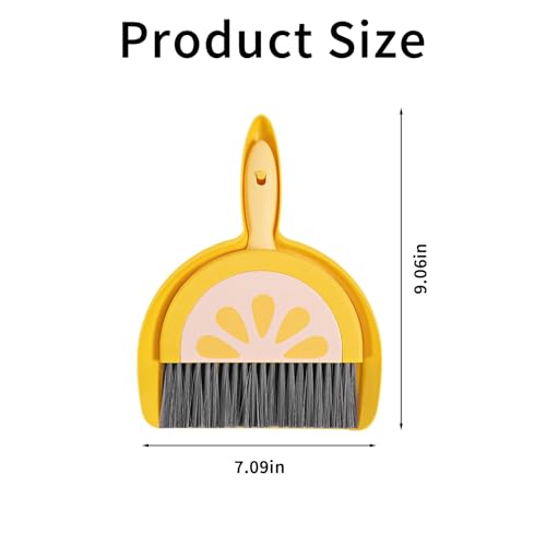 Small Broom and Dustpan Set, Household Dustpan and Brush Set with Ultra Thin Flat Bristles Leak‑Proof Dustpan for Home Cleaning, Tabletop Debris, Keyboards&Clean Pet Cages (Lemon)