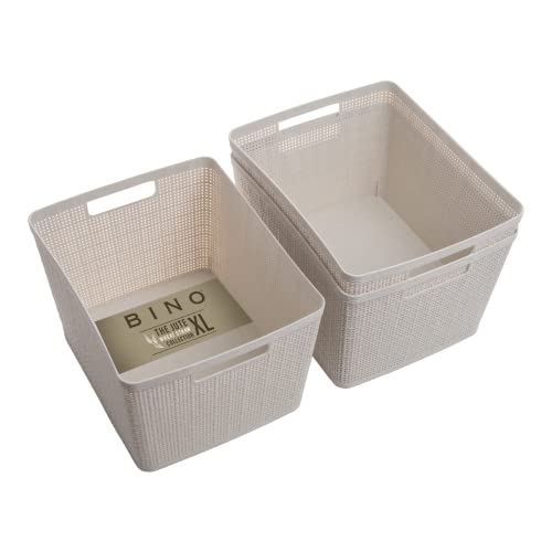 BINO Woven Plastic Basket | Large (Natural), 3-Pack | THE JUTE COLLECTION | Home Organization, Space-Saving Storage, Stylish Design | Plastic Storage Basket - color: Natural, size: 3PK- L