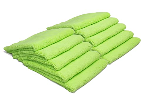 Autofiber [Elite] Edgeless Two-Pile Microfiber Detailing Towel (16"x16") Green - 10 Pack | All-Purpose Detail Rag | High-Pile, Low-Pile | Interior Towel