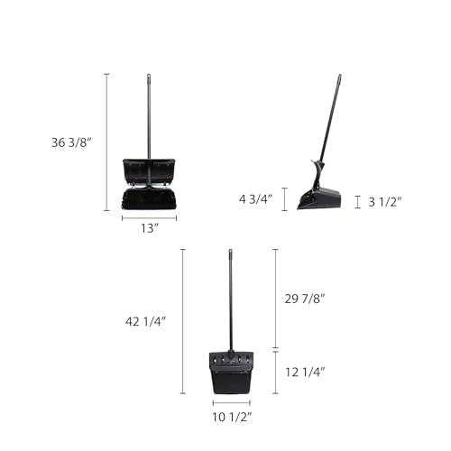 TrueCraftware- 13" Pivoting Upright Lobby Dust Pan with Windbreak Cover- Dustpan with Long Handle Compatible with Any Broom for Lobby Restaurant Office Home Dog Pooper Scooper