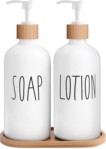 MOMEEMO White Soap Dispenser Bathroom Set, Soap and Lotion Dispenser Set Suitable for Bathroom Accessories Decor. (White) - color: Sl White & Tray