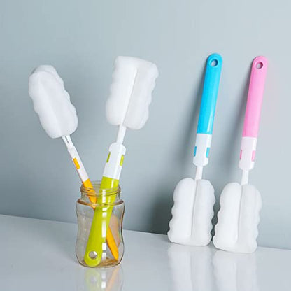 Bottle Brush Sponge Cup Brush Set with 4 Replacement Brush Head Portable Long Handle Water Bottle Cleaner Brush, for Baby Bottles Vacuum Flasks (4 Brushes + 4 Heads) - color: Brush 4pcs+4 Head