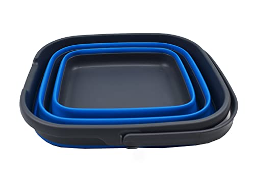 SAMMART 10L (2.6 Gallon) Collapsible Rectangular Handy Basket/Bucket (Grey/Blue, 1) - color: Grey/Blue