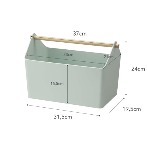 YAMAZAKI Home Storage Organizer/Cleaning Caddy/Storage Basket With Handle, Plastic + Wood, Handle, No Assembly Req. - color: Mint