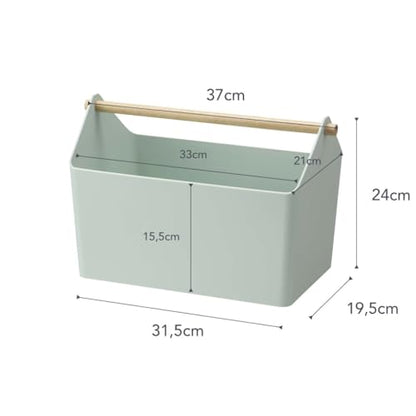 YAMAZAKI Home Storage Organizer/Cleaning Caddy/Storage Basket With Handle, Plastic + Wood, Handle, No Assembly Req. - color: Mint