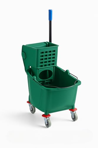 Green 35-Quart Commercial Mop Bucket with Side-Press Wringer – Heavy-Duty Cleaning System for Restaurants, Hotels, Schools, Offices, and Industrial Floor Maintenance - color: Green