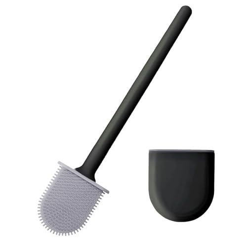 RV Silicone Toilet Brush with Holder, Drill-Free Wall Mounted Toilet Bowl Cleaner, Anti-Drip Anti-Roll Compact Brush for RV Camper & Small Bathroom - color: Black