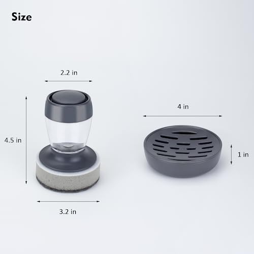 DAPOWER Dish Brush with Soap Dispenser, Kitchen Scrub Brush for Dishes Pots Pans Sink Cleaning, Scrub Sponge Dish Scrubber with Holder Set (Grey Handle & Scrub Sponge) - color: Grey Handle & Scrub Sponge