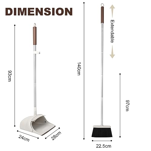 54" Long Handled Broom and Dustpan Set - Perfect Dust Pan and Brush Combo for Efficient Cleaning, Brown and White - color: Brown and White