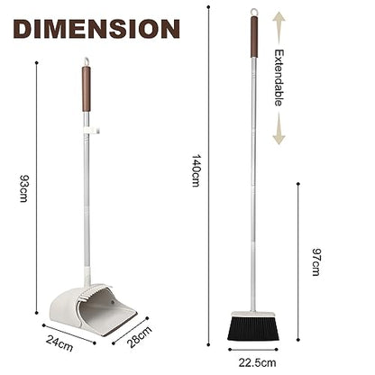 54" Long Handled Broom and Dustpan Set - Perfect Dust Pan and Brush Combo for Efficient Cleaning, Brown and White - color: Brown and White