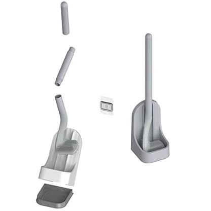 Toilet Brush, Long Handle Golf Toilet Brush with Holder 360° Deep Cleaning Flexible Silicone Toilet Cleaner Brush Wall Mounted for Bathroom (Grey) - color: Gray