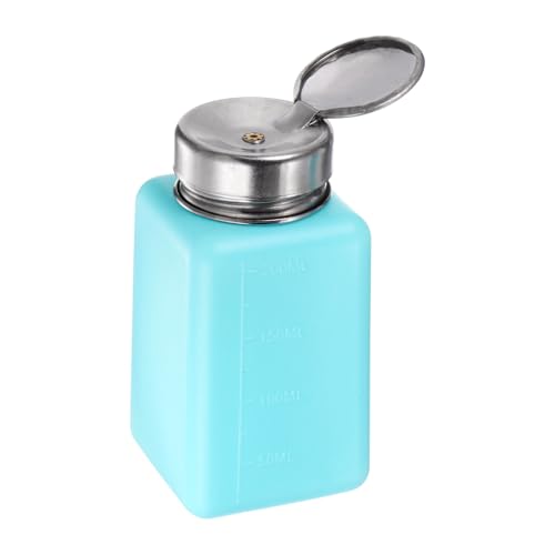 HARFINGTON Solvent Alcohol Dispensers 200ml(6.8oz) Push Down Liquid Dispenser Pump Bottle with Sealing Stainless Steel Lid for Acetone Cleanser Polish Remover, Blue - color: Blue, size: 6.8 Ounces