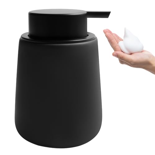 Soap Foaming Dispenser Ceramic with Easy-to-Press Pump Hand Foam Dispenser for Shampoo Bathroom Kitchen 12 oz - color: Foam-brownblack