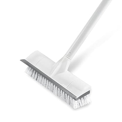 BOOMJOY Floor Scrub Brush with Long Handle, 2 in 1 Scrape and Brush, Stiff Bristles for Cleaning Bathroom, Patio, Garage, Kitchen, Deck, Tile - color: Gray