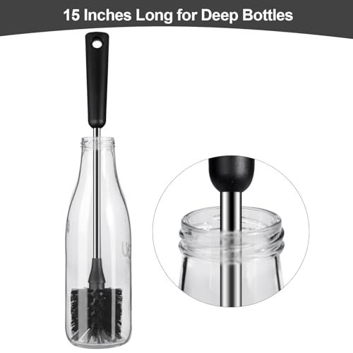 4 Pack Water Bottle Brushes with Straw Cleaner, Stainless Steel Handle Baby Bottle Brush Cleaner, Kitchen Scrub Cleaning Brushes for Cup, Wine Glasses, Coffee Mugs, Tumblers, Wine Decanters, Black - style: 2 Bottle Brushes With 2 Straw Brush
