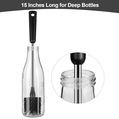 4 Pack Water Bottle Brushes with Straw Cleaner, Stainless Steel Handle Baby Bottle Brush Cleaner, Kitchen Scrub Cleaning Brushes for Cup, Wine Glasses, Coffee Mugs, Tumblers, Wine Decanters, Black - style: 2 Bottle Brushes With 2 Straw Brush
