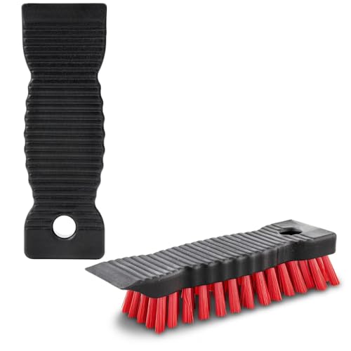 High Power Scrub Brush, 7.5 Inch Handheld Cleaning Brush with Red Stiff Fibers, Black Grip Handle for Kitchen, Bathroom, Tile, Grout, Sink & Shower