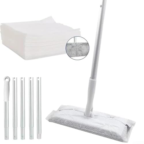 FABULETTA 2-in-1 Floor Mop And Wet Wipes Kit, Hardwood Floor Cleaning System For Wet Dry Use, Reusable Flat Mop With Disposable Pads For Home(B)