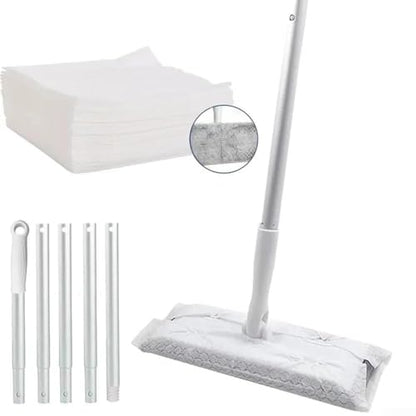 FABULETTA 2-in-1 Floor Mop And Wet Wipes Kit, Hardwood Floor Cleaning System For Wet Dry Use, Reusable Flat Mop With Disposable Pads For Home(B)