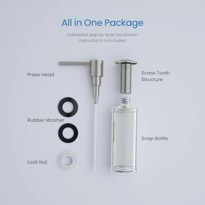 KIBI Kitchen Sink Soap Dispenser | 8.5 oz Countertop Refillable Bottle | Easy Top Refill Pump | Durable Brass Build with Rust-Resistant Finish | Perfect for Kitchen, Bar, Laundry (Brushed Nickel) - color: Brushed Nickel