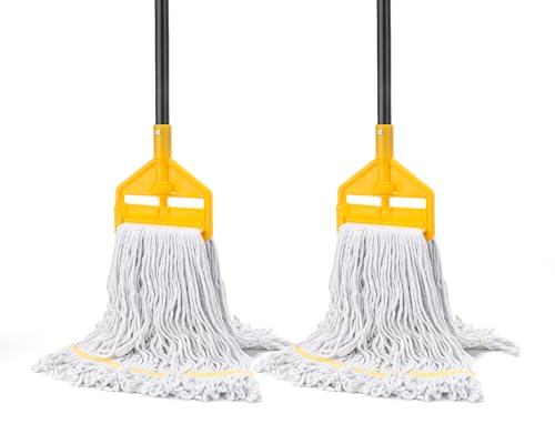 KeFanta 2 Pack Commercial Mop Heavy Duty Industrial Mops,60 inch Long Handle with Looped-End String Cotton Wet Mop Head Replacement for House,Kitchen,Laminate,Tile,Vinyl,Hardwood Floor Cleaning - size: Large