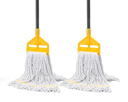 KeFanta 2 Pack Commercial Mop Heavy Duty Industrial Mops,60 inch Long Handle with Looped-End String Cotton Wet Mop Head Replacement for House,Kitchen,Laminate,Tile,Vinyl,Hardwood Floor Cleaning - size: Large