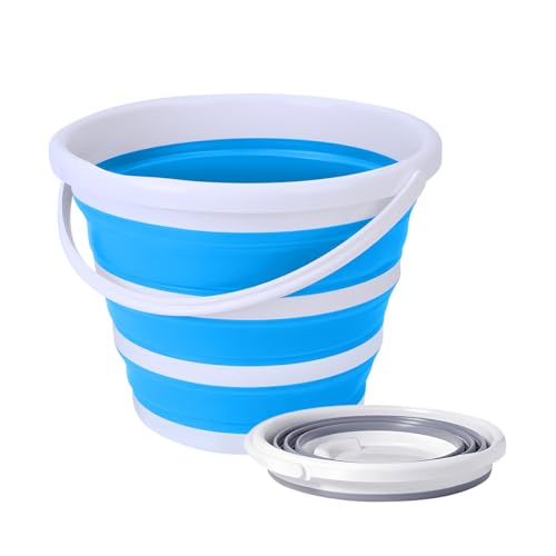 Car Collapsible Bucket, 10L 2.6 Gallon Foldable Portable Vehicle Folding Bucket, Universal Automotive Cleaning Bucket Accessories for Indoor Outdoor Car Washing Garden Camping (White/Blue) - color: White/Blue
