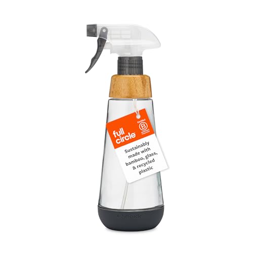 Full Circle Bottle Service - Refillable Glass Spray Bottle for Cleaning - Versatile Stream & Mist Options, Bamboo, Silicone Boot - Ideal for Non-Toxic Solutions & Plant Care, 16oz, Gray - color: Gray, size: 16 Ounces