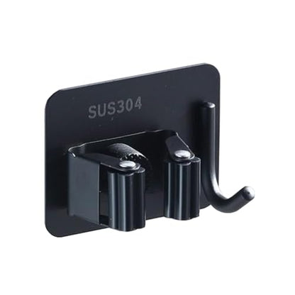 SagaSave Wall Mounted Broom Holder Mop Self-Adhesive Holder Mop Broom Organizer with Hooks Hanger Drill-Free Holder for Bathroom Kitchen - size: 8.5*6.5cm/3.3*2.5in