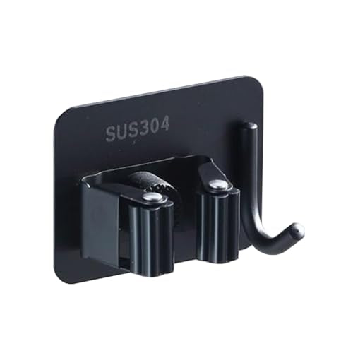 SagaSave Wall Mounted Broom Holder Mop Self-Adhesive Holder Mop Broom Organizer with Hooks Hanger Drill-Free Holder for Bathroom Kitchen - size: 8.5*6.5cm/3.3*2.5in