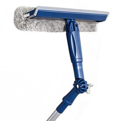 Window Squeegee with Extension Pole, Adjustable Telescopic Window Cleaner Tool with 180° Rotating Head Scrubber and Squeegee for Indoor Outdoor