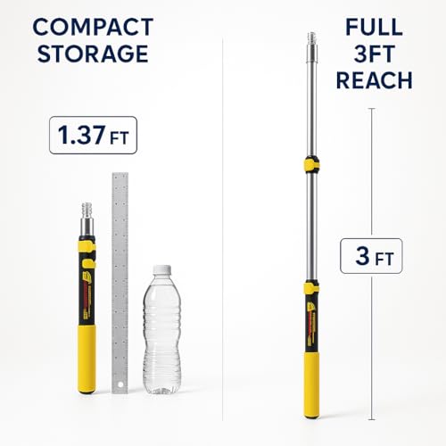 Bates- Telescopic Extension Pole, 3 Ft, Aluminum Alloy | Sturdy Multi-Purpose Extension Pole with Flip-Lock Design for Painting, Dusting and Cleaning - color: Black and Yellow, size: 3 Ft, 1 Pack