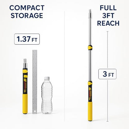 Bates- Telescopic Extension Pole, 3 Ft, Aluminum Alloy | Sturdy Multi-Purpose Extension Pole with Flip-Lock Design for Painting, Dusting and Cleaning - color: Black and Yellow, size: 3 Ft, 1 Pack