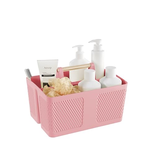 Shower Caddy Portable and Cleaning Caddy Organizer for Bathroom, Kitchen, Toiletries Storage ，Caddy organizer with handle, Rust-Resistant, Durable Material (Pink, 9.36" L×7.73" W×7.24" H) - color: Pink