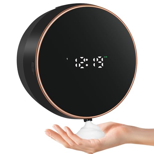 Automatic Soap Dispenser Foam Bathroom: Wall Mount Rechargeable Touchless Adjustable Auto Smart Electric Plastic Black Foaming Soap Dispenser with Clock - Kitchen - Hand Dish Lotion Couple Kids - color: Foam Black