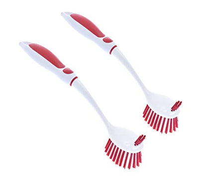 Superio Fruit and Vegetable Scrub Brush with Long Handle - Dish Cleaning Brush, Double Sided Scrubber, Non Scratch Kitchen Scrub Brush for Fruits/Potatoes/Veggies, Sinks, Bath (2, Red) - color: Red