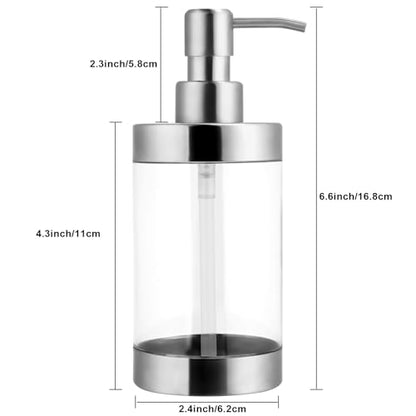 Dish Soap Dispenser Stainless Steel Case Acrylic Liner Hand Pump Dispenser Shatterproof and Leakproof Refillable Liquid Hand Soap Dispenser for Bathroom & Kitchen (10OZ/300ML)
