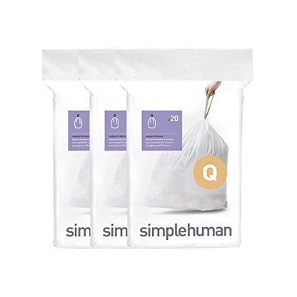 simplehuman Code Q 60 Count Custom Fit Liners, Drawstring Kitchen Trash Bags, One-by-One Mess-Free Dispense, Extra Thick & Double Seamed, 50% PCR Plastic, 50-65 Liter / 13-17 Gallon, White - size: 60 Count (Pack of 1)