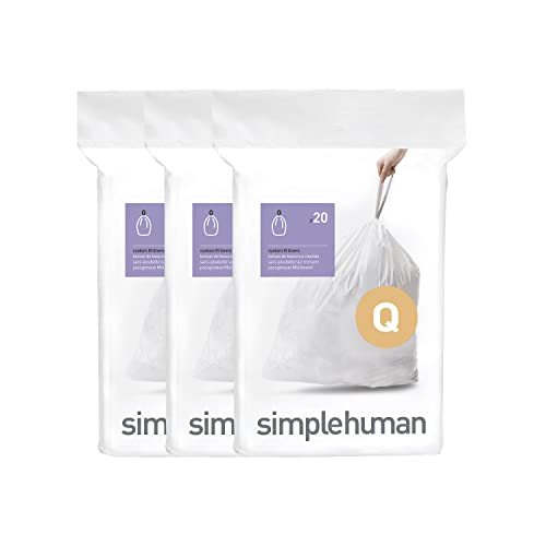 simplehuman Code Q 60 Count Custom Fit Liners, Drawstring Kitchen Trash Bags, One-by-One Mess-Free Dispense, Extra Thick & Double Seamed, 50% PCR Plastic, 50-65 Liter / 13-17 Gallon, White - size: 60 Count (Pack of 1)