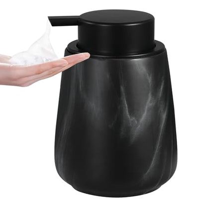 12Oz Foaming Hand Soap Dispenser - Ceramic Bathroom Foam Soap Dispenser with Easy-to-Press Black Pump, Refillable Lotion Hand Soap Dispenser, Dish Soap Dispenser for Kitchen, Marble Black - color: Marble Black, style: Foam Pump