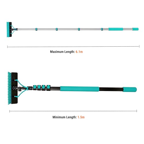 Water Fed Pole Kit, 20FT Solar Panel Cleaning Pole with Extendable Handle, 180° Rotatable Brush Head & 65.6FT Hose, Household & Outdoor Window Cleaner Tool for Caravan Solar Panel Deck - size: 20FT