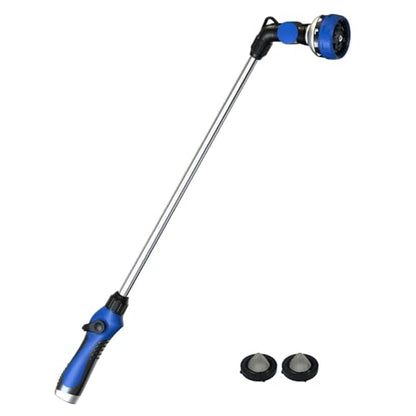 Watering Wand for Garden Hose, 30 Inch, 10 Spray Patterns, Thumb Control Garden Hose Nozzle, Adjustable Water Sprayer with Pivoting Head, Ideal for Hanging Baskets, Plants, and Shrubs, Blue - color: Blue