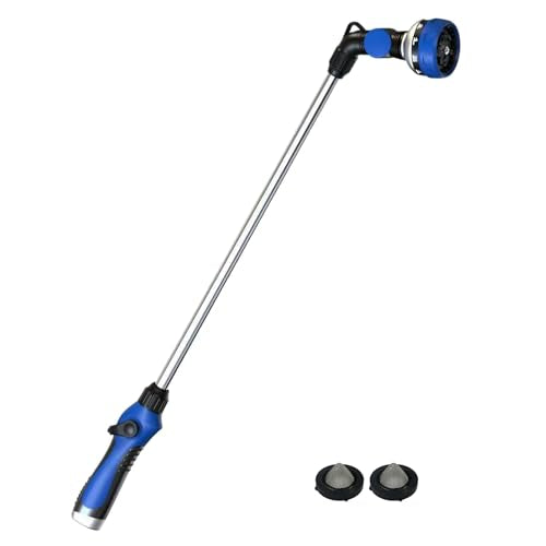Watering Wand for Garden Hose, 30 Inch, 10 Spray Patterns, Thumb Control Garden Hose Nozzle, Adjustable Water Sprayer with Pivoting Head, Ideal for Hanging Baskets, Plants, and Shrubs, Blue - color: Blue