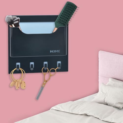 Bedside Shelf Organizer,Stick On Adhesive Wall Mounted Floating Shelf Entryway Mail/Keys Holder - Good for Home,Dorm,Bedroom(Horizontal Type/Black) - color: Horizontal Type/Black