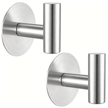 Heavy Duty Self-Adhesive Coat Hooks, Stainless Steel Towel Hooks for Bags, Towels, Robes, Hats, Aprons – No Drill Bathroom, Kitchen, Hotel Wall Hooks (2 Pack, Silver) - color: Silvery, size: Adhesive "T" Shape- 2 Pack