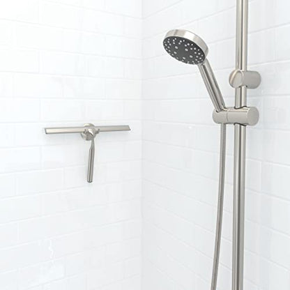 Better Living Deluxe XL Shower Squeegee, Multi-Purpose Silicone Squeegee Blade with Storage Hook, Rust-Proof Heavy Duty Window, Glass, Shower Scrubber, Windshield Wiper, 12", Brushed Nickel - color: Brushed Nickel, size: 12 Inch